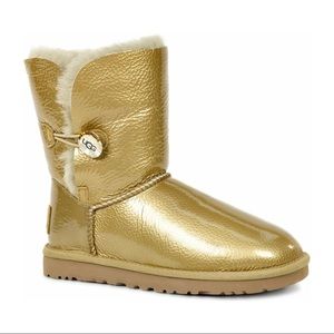Rare Authentic UGG Australia Bailey Button Boots Women 8 Gold Swarovski Crystal